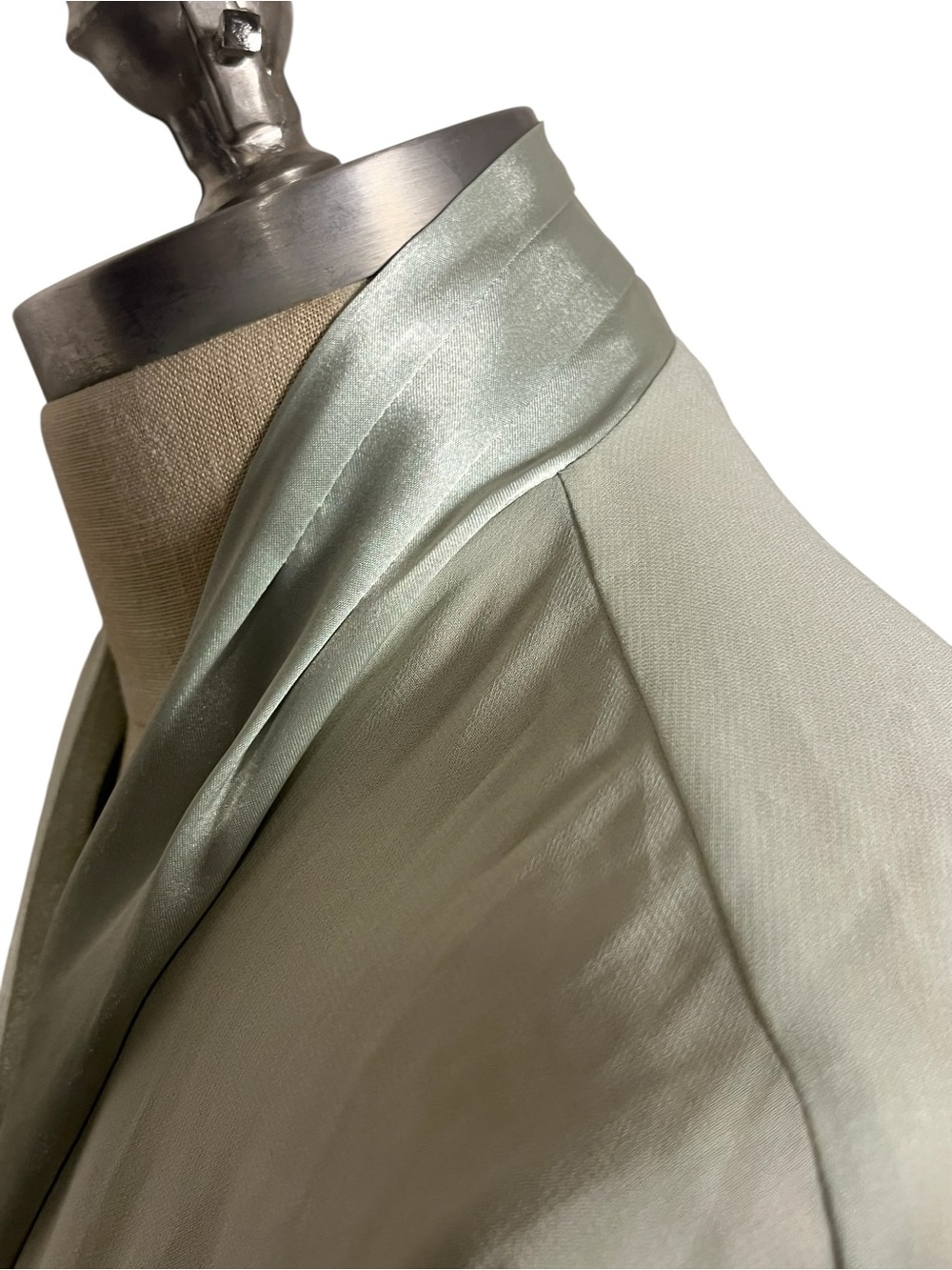 Vintage Halston Sage Green Satin Trim Wrap Robe Duster Maxi Sheer Jacket M - Picture 8 of 12